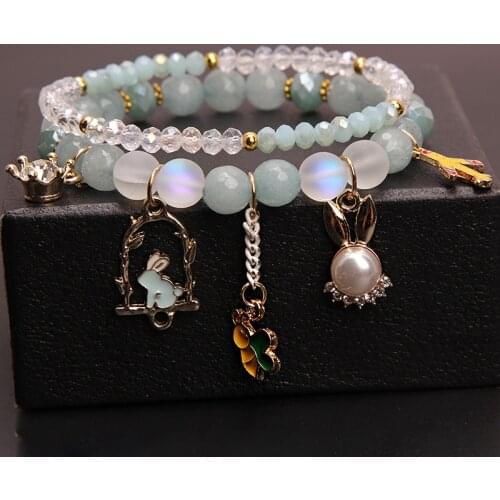 2021 new Korean handmade DIY ladies bracelet for women rabbit star and moon pendant rabbit hand flower pendant bracelet female