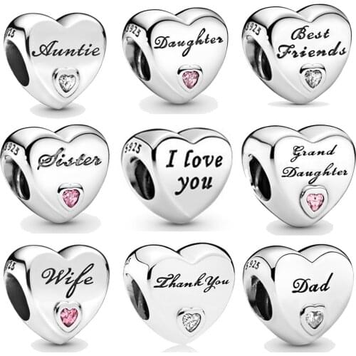 Paylor 2020 Silver Color Love Wife Dad Hearts Bead Charms Fit Original Pandora Bracelet Bangles Jewelry Making Dropshipping
