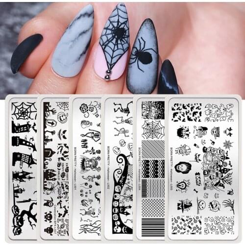 BORN PRETTY Nail Stamping Plates Halloween Spider Web Image Nail Art Stamp Template Stamping Plate Nails Stencil for Manicure
