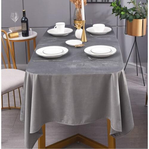 Nordic Luxury Modern Gray Velvet Tablecloth American-Style Retro Luxury Dining Table Solid Color Table Cloth