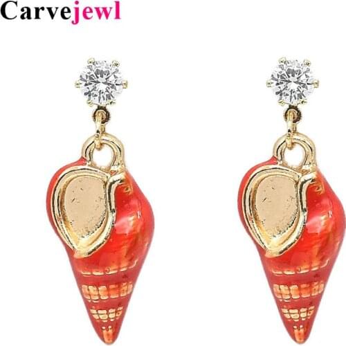 Carvejewl Korean design orange enamel dangle earring new Cubic Zirconia shell shape pendant teen earrings for women girl jewelry