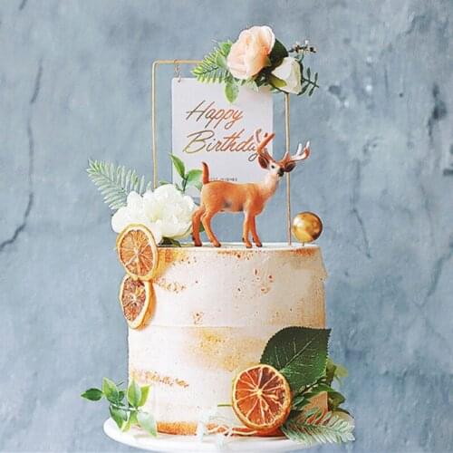 Christmas Cake Decoration Animal White-tailed Deer Decoration FlowerIron Bronzing Acrylic Card Happy Birthday Party Dress up