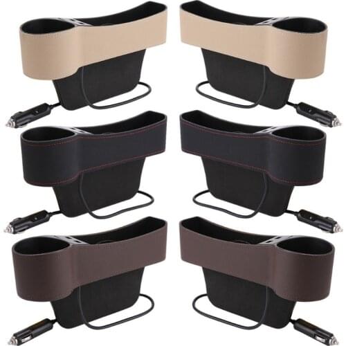 Universal Car Seat Ga p Filler Console Side Pocket Storage Box Dual USB Charger Cup Holder