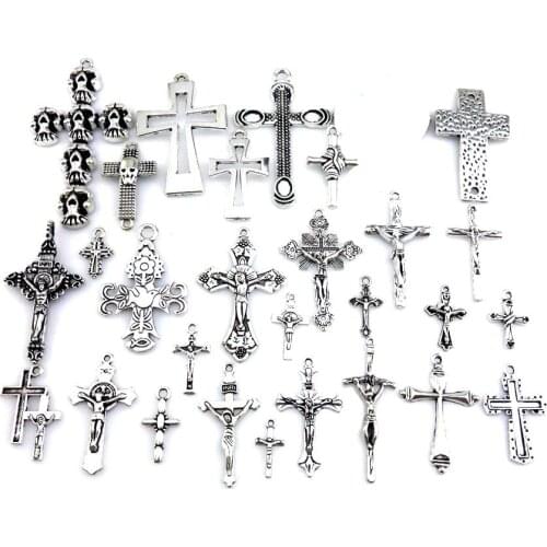 Vintage Christian Jesus Cross Charms Making AlloyReligion Cross Pendant Handmade Men Necklaces Bracelet Jewelry Wholesale 21714