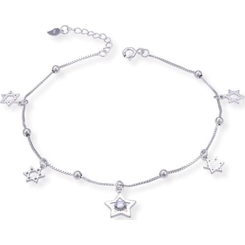 Fashion Women Anklet 925 Sterling Silver Hexagon Star Hollow Zircon Anklet Decoration Jewelry Foot Accessories For Girl