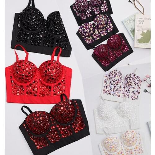 2021 Womens Gathered Underwear Mixed Color Acrylic Stone Luxury Bustier Bra Performance Clothing Nightclub Party Camisole y950