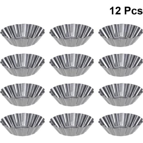 12pcs Carbon Steel Tart Pan Flower Cupcake Muffin Baking Cup Reusable Mold For Kitchen Thickened Egg Tart Cake DIY Baking Mould