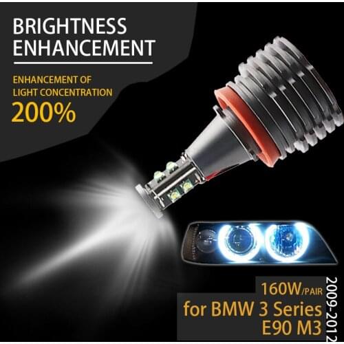 160W 7000K White H8 LED Angel Eyes Ring Marker Bulbs for BMW 2009-2012 3 Series E90 M3 Super Bright