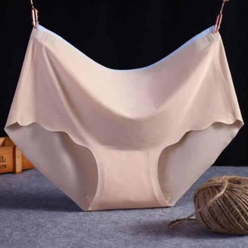 2021 Women Solid Seamless Panties Ice Silk Underwear G String Underpants Sexy Lingerie Briefs Hipster Intimates Plus Size