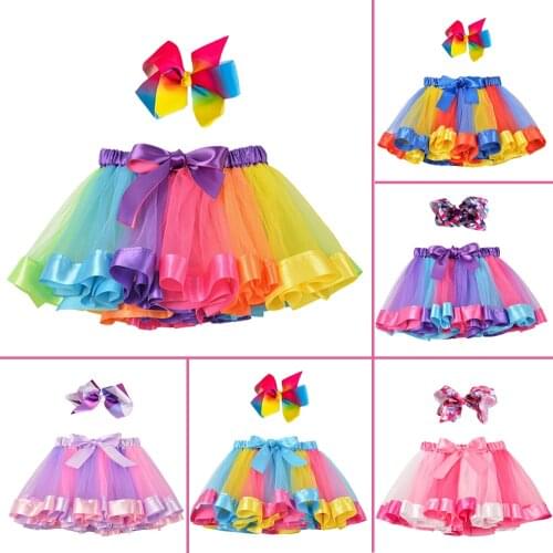 2021Tutu Skirt 0M-8T Baby Girl Skirts Princess Mini Pettiskirt Party Dance Rainbow Tulle Skirts Girls Clothes With Bow hairpin