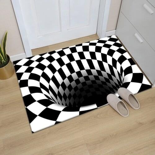 3D Vortex Illusion Black White Carpet Areas Rug Non-slip Floor Mat Rug Abstract Geometric Optical Living Room Bedroom Halloween