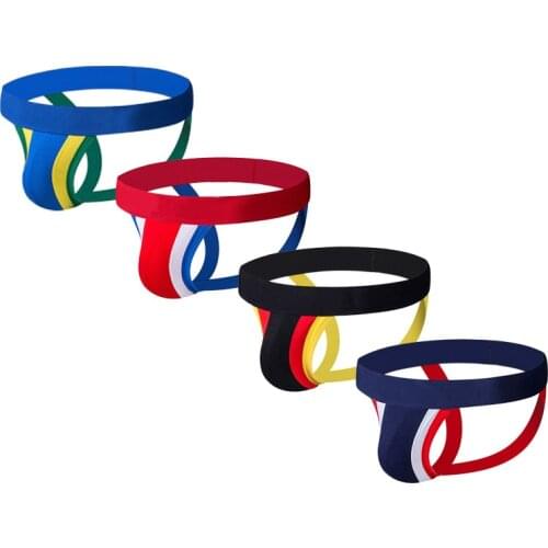 4PCS Underwear Men Jockstraps Striped Cotton Sexy Wonderjock Tanga Hombre G-string Thongs Mens Bikini Briefs Gay Underwear Penis