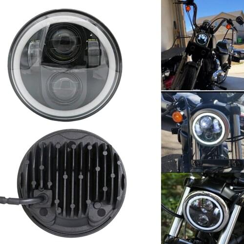 5.75 Inch LED H4 Headlight Headlamp Halo Ring White DRL Angel eye for Harley 883 iron, 883 sportster, softail, touring road king