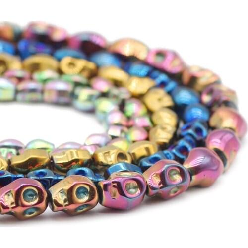 6/8/10MM Hematite Natural Stone Blue,Purple Skull Head Spacer Loose Beads For Jewelry Making Handmade DIY Bracelets Accessories