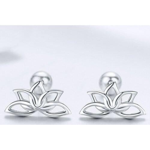 925 Sterling Silver Namaste Lotus Helix Ball Screw Back Stud Earrings Gift A1160