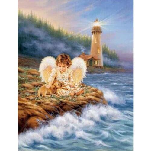 Angel Girl Landscape Printed 11CT Cross Stitch Complete Kit Embroidery DMC Threads Handmade Handicraft Knitting Wholesale