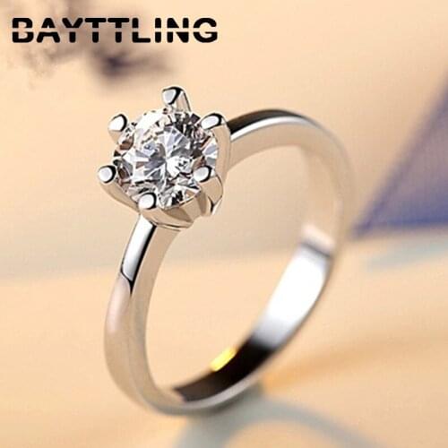 BAYTTLING 925 sterling silver 6#7#8#9# Classic Charm Round Zircon Ring For Woman Fashion Wedding Jewelry Party Gift