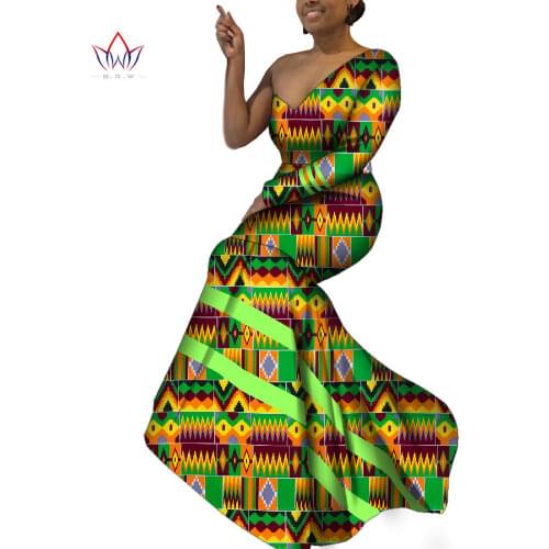 Bintarealwax African Dresses for Women Dashiki Single Sleeve Party Dress V- Neck Plus Size Traditional African Clothing WY9295