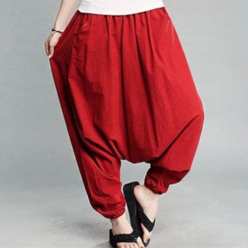 Summer 2020 Pantalon Cotton Linen Large Size 6XL Loose Harem Pants Women Elastic Waist Cool Lantern Pants Street Trousers Black