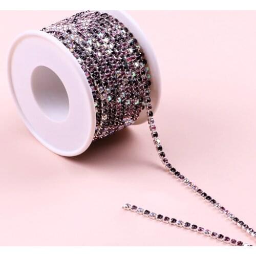 10Yards/Roll Ss6-Ss12 Glass Crystal Rhinestone Chain,Silver Bottom Sew On Cup Chains For Diy Garment Bags Decorations
