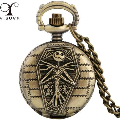 Mini Bronze Nightmare Themed Necklace Pendant Watch Gifts Kids Antique Cute Quartz Pocket Clock 80cm Sweater Chain Dropshipping