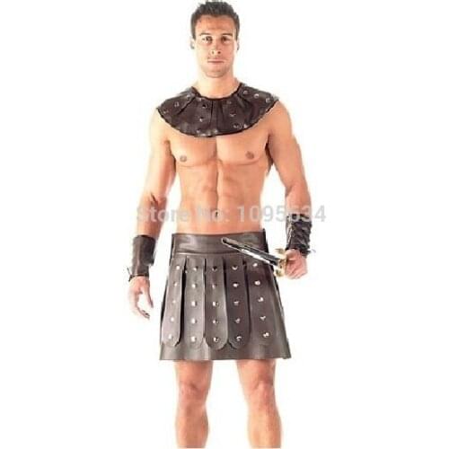 Free PP Mens Dark Gladiator Costume Warrior Fancy Dress L XL Halloween Cosplay Costume For Men