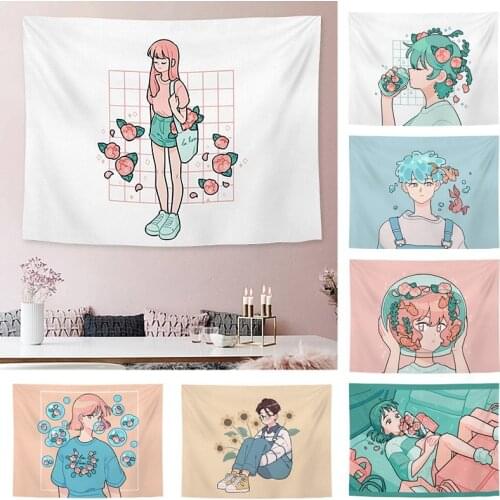 Anime Pattern Tapestry Nordic Background Hanging Cloth Hanging Cloth Living Room Wall Tapestry Dormitory Bedside Decor