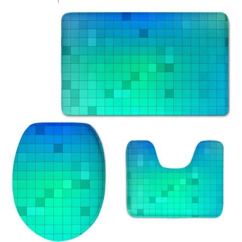 Gradient Style Checkered Simplicity Design Toilet Seat Covers Warmer Bath Accessories Round Mats Soft Washroom 3piece Floor Rugs