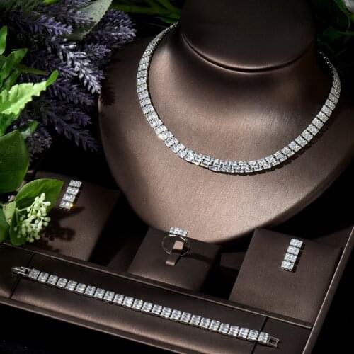 HIBRIDE Beauty White Color Pednant Necklace Sets Cubic Zircon Women Jewelry Sets For Bridal Party Accessories Jewelry Gifts N-04