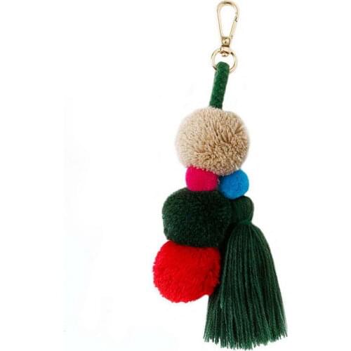 KC00097 ZWPON Mixed Color Ponpom Ball Keychain for Women Boho Tassel Bag Pendant Accessories Christmas Gifts Wholesale