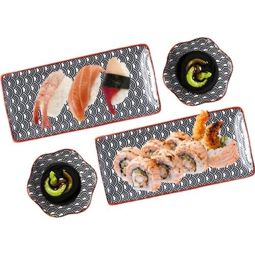 4 Pcs / Set Ceramic Sushi Plate Set Sauce Dish Japanese Style Underglaze Rectangular Dessert Porcelain Tableware CZY10600