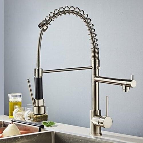 LASO Black spot double spring faucet wholesale all copper kitchen faucet free to rotate hot and cold pull double function faucet