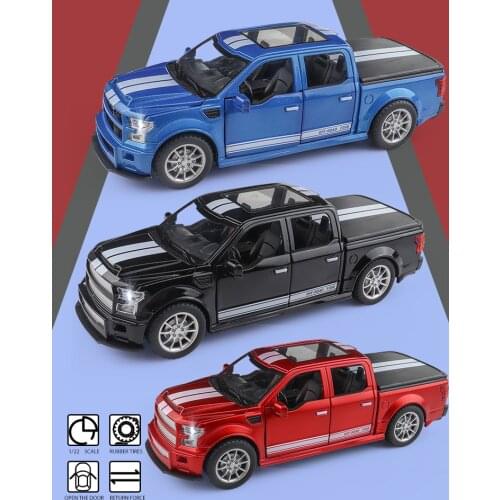 Pickup Truck Simulation Diecast Pull Back Car Childrens Toys Ford F350 Raptor Off-Road Collection Gifts Model 1:22 Alloy Car