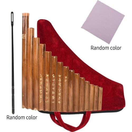 Muspor 15 Pipes G Key Pan Flute Set Folk Instrument Natural Bamboo Wind Instrument Bamboo Panpipes & Bag & Cleaning Stick Cloth