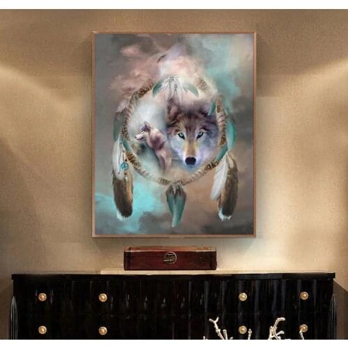 9ct Wolf Animal Cotton Thread Painting Round Vertical Diamond Painting Cross Stitch Embroidery Kits Diy Needlework Home Decor