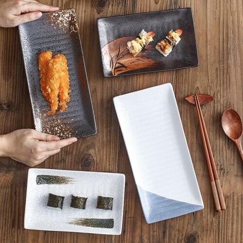 Sushi Plates Set,10 in,7.8 in Ceramic Flat Rectangular Sushi Serving Tray Plates, Japan Style Cheese Board Platter
