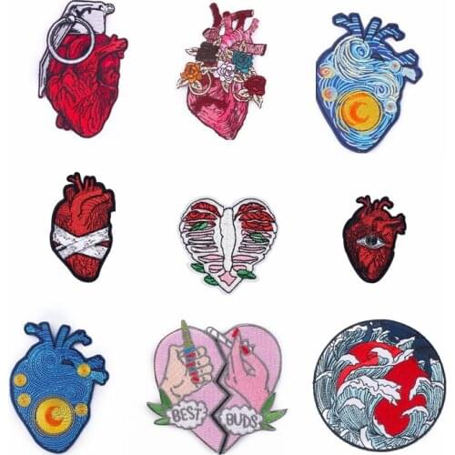 Pulaqi Red Heart Patches On Clothes Van Gogh Iron On Embroidered Patches Badges Rock Outdoor Embroidery Patches For Clothing DIY
