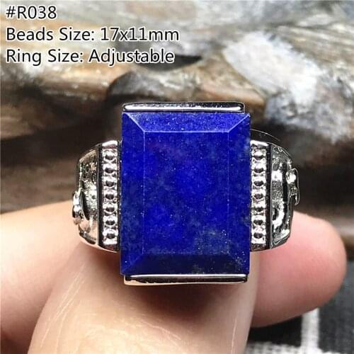 Real Natural Royal Blue Lapis Lazuli Ring Jewelry For Woman Man Love 17x11mm Beads Gold Crystal Gemstone Adjustable Ring AAAAA