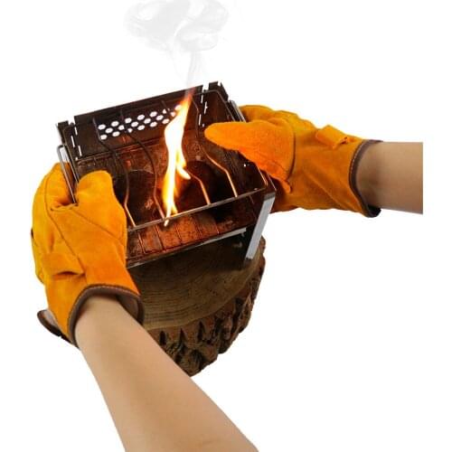 Camping Barbecue Fireproof Gloves Cowhide High Temperature Insulation Protect For Hiking Picnic Fishing Camping BBQ Equipment