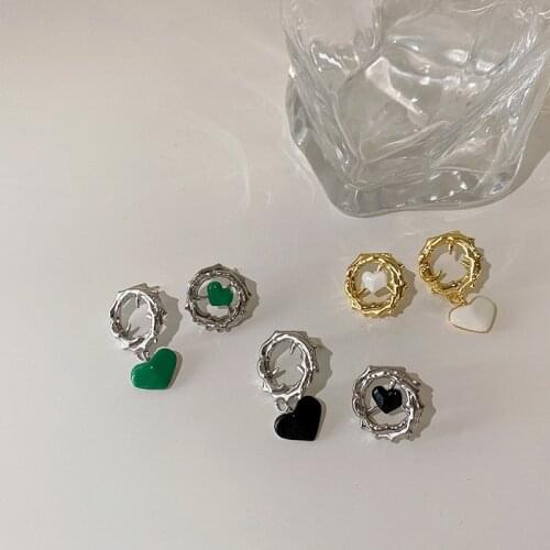 Origin Summer Creative Asymmetric Circle Hollow Out Dangle Earring for Women Girls Multiple Love Heart Metallic Earring Jewelry