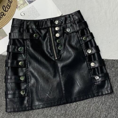 Autumn winter fashion rivet faux leather skirt a-line women high wasit package hip pu skirt
