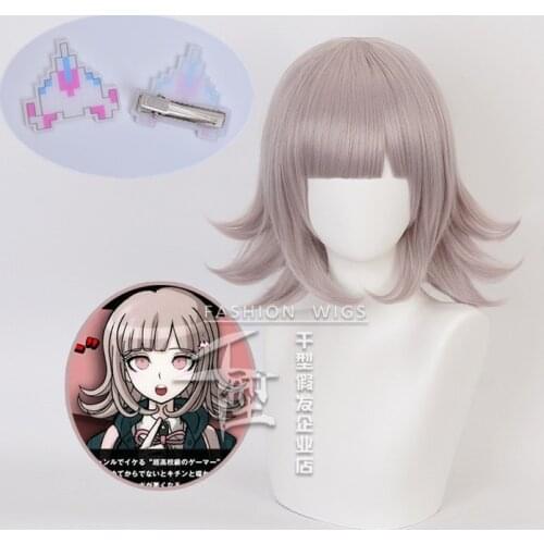 Super DanganRonpa Nanami ChiaKi Wig Cosplay Costume Dangan Ronpa Heat Resistant Synthetic Hair Women Wigs Hairpin headdress
