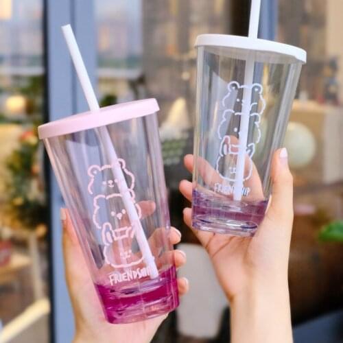 1pc Hot Sale Kawaii Cartoon Plastic Cup Cute Childrens Straw Cup Gift Large Capacity Water Cup Girl Student Glass Water Bottles