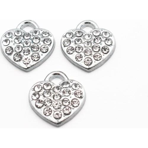 New Arrive 20pcs/lot Heart Crystal Dangle Charms Lobster Clasp Hanging Charm For Pendant Bracelet Floating Charms Jewelry