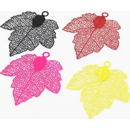 20pcs/lot Spray Paint Copper Filigree Maple Leaf Charms 43*38mm Computer Etching Hollow Out Charm Pendants For Earring Making