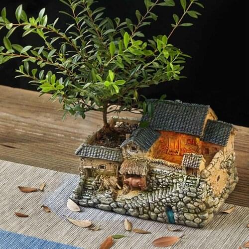 Resin Flower Garden Green Planting Flower Pot Decoration Retro Farmhouse Rustic Courtyard or Table Decoration