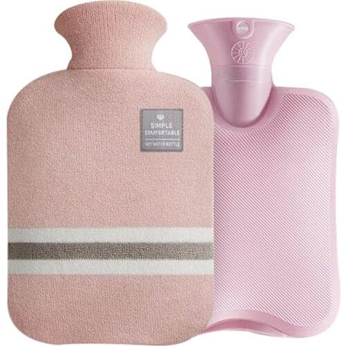 Portable Warm Handbag And Color-blocking Cloth Cover Hot Water Bottle With Flannel Cover Winter Warm PVC Bag