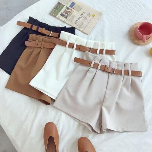 High Waist Shorts Women 2019 Fashion Solid Wide Leg Short Pants Women With Belt Korean Brief Design Suit Shorts