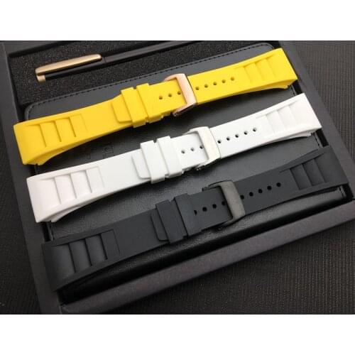 Top quality black white 20mm Waterproof Natural Rubber Watchband Watch For Richard strap And Mille Bracelet wristband logo tools
