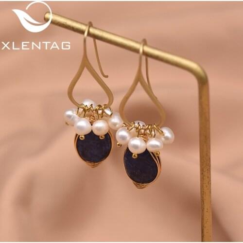 Xlentag Natural Freshwater Pearl Earrings Birthday Party Gift Women Earrings 2020 Lapis Lazuli Hoop Earrings Jewelry GE0988